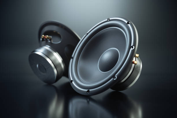 Two sound speakers on black background 3d render